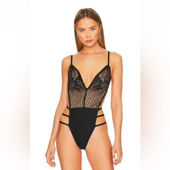 Lucinda Cut Out Bodysuit in Midnight superdown Sz M